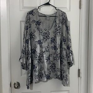Floral babydoll bell sleeve blouse